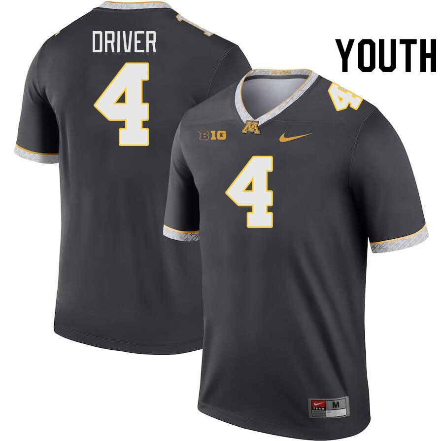 Youth #4 Cristian Driver Minnesota Golden Gophers College Football Jerseys Stitched-Charcoal